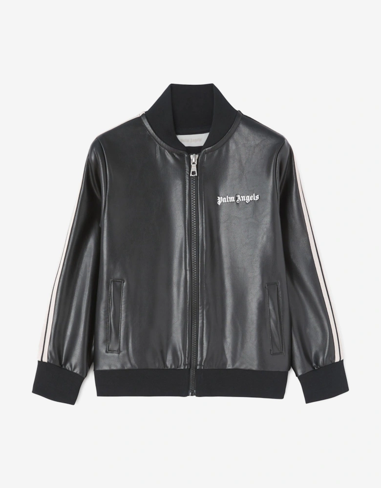 Girls Coated Track Jacket in Black