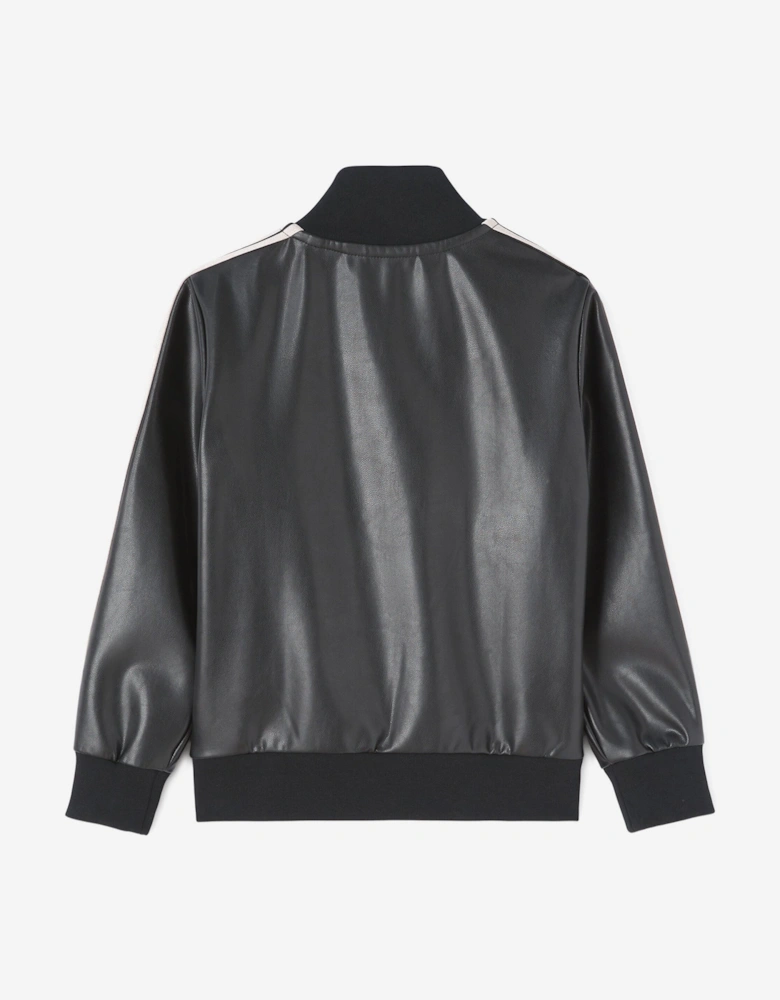 Girls Coated Track Jacket in Black