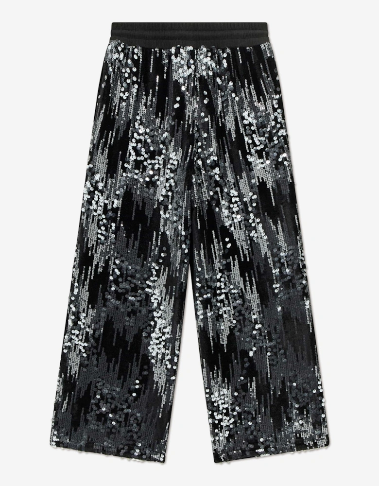 Girls Sequin Wide Leg Trousers in Black