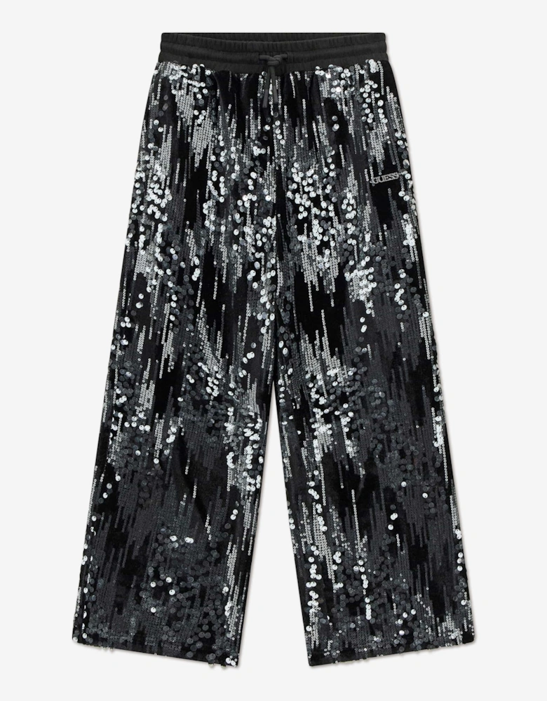 Girls Sequin Wide Leg Trousers in Black