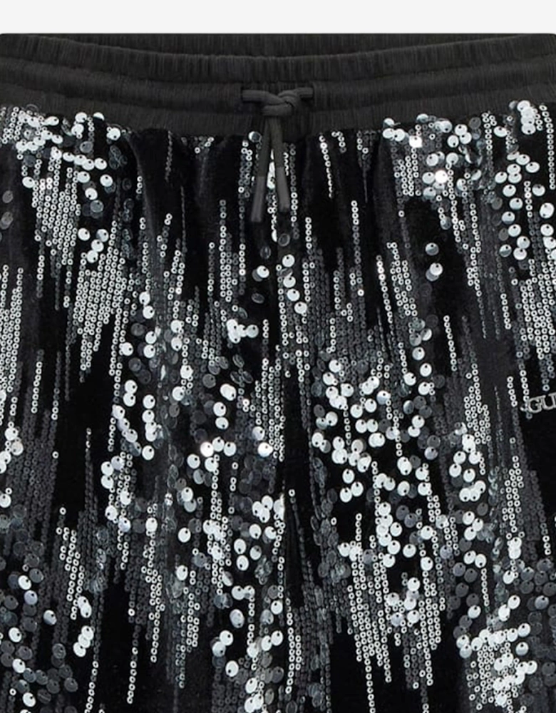 Girls Sequin Wide Leg Trousers in Black