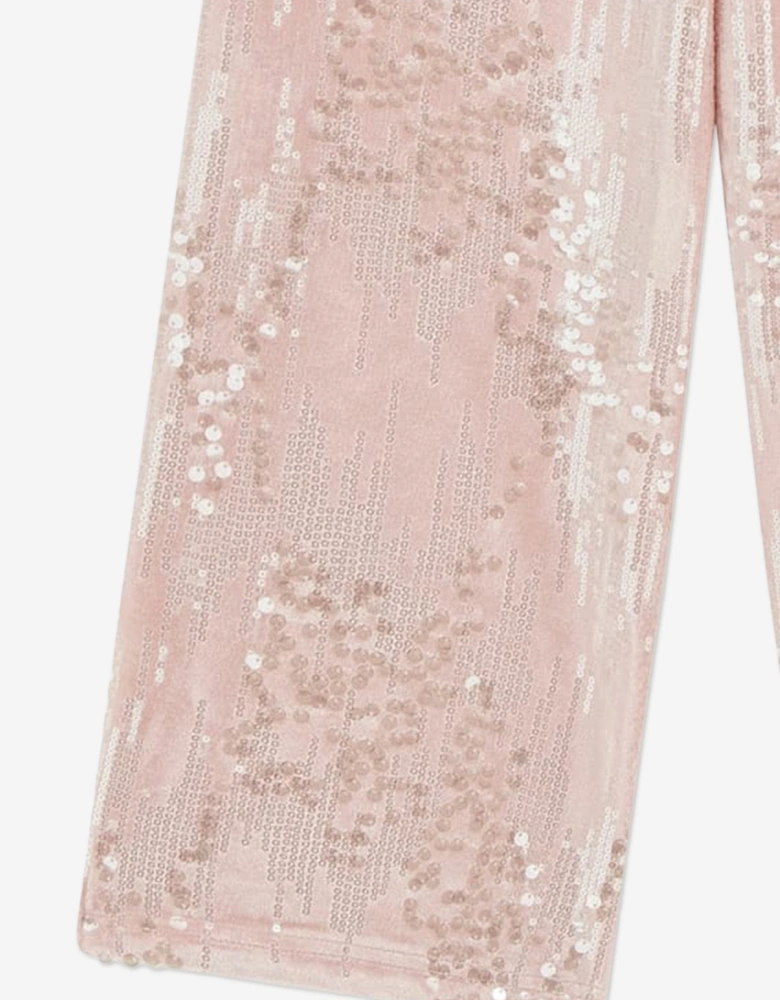 Girls Sequin Wide Leg Trousers in Pink