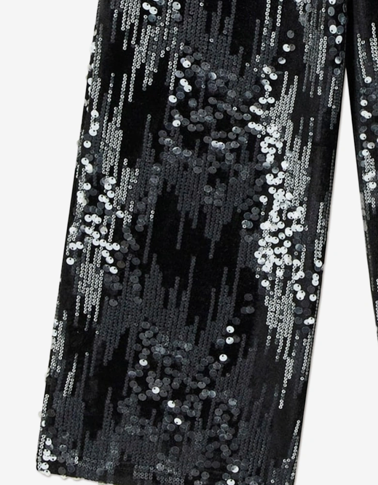 Girls Sequin Wide Leg Trousers in Black