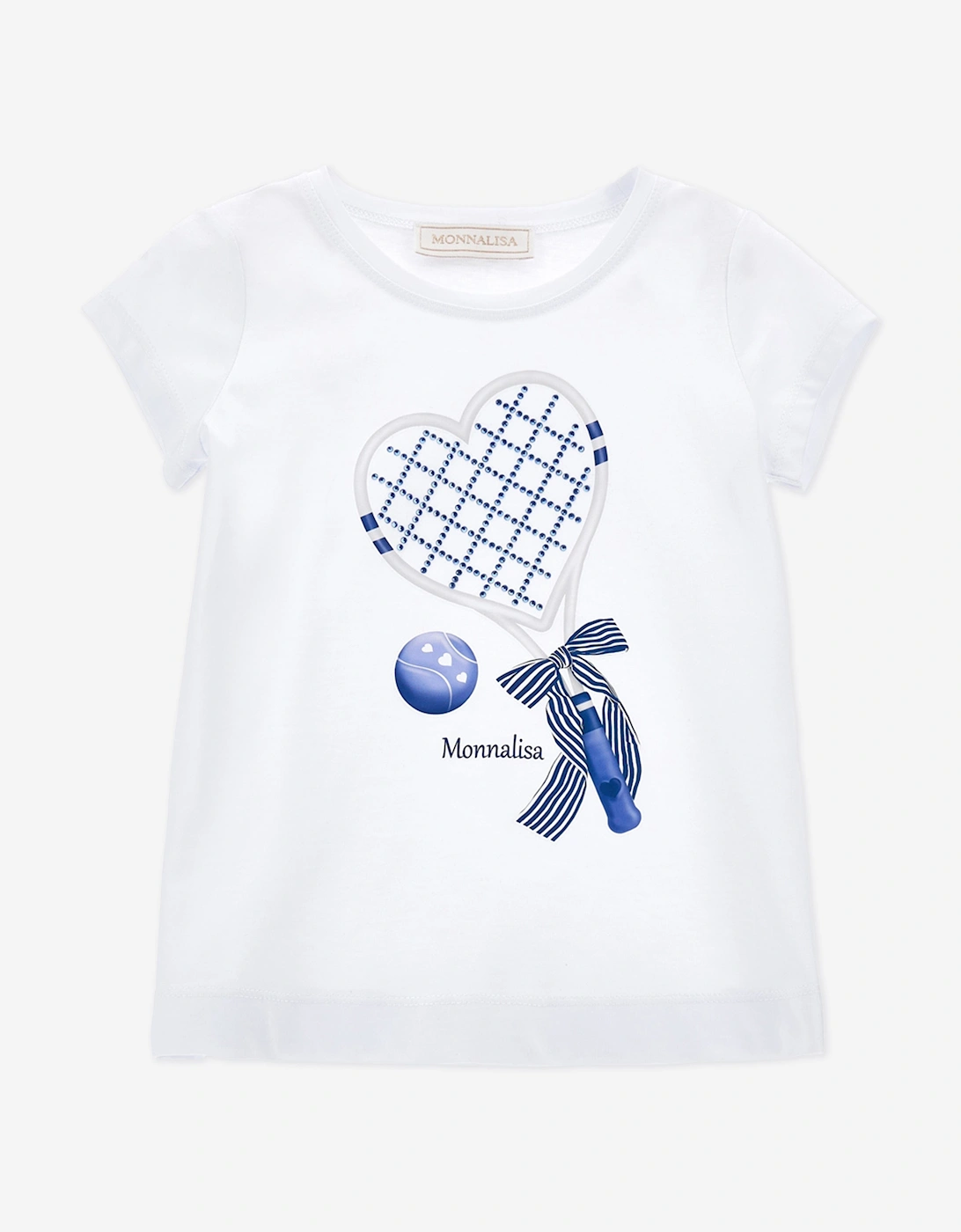 Girls Heart Racket and Ball T-Shirt in White, 5 of 4