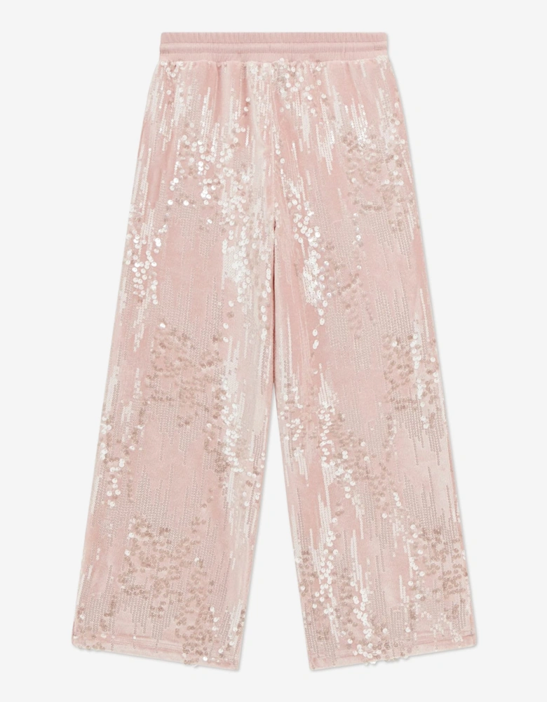 Girls Sequin Wide Leg Trousers in Pink