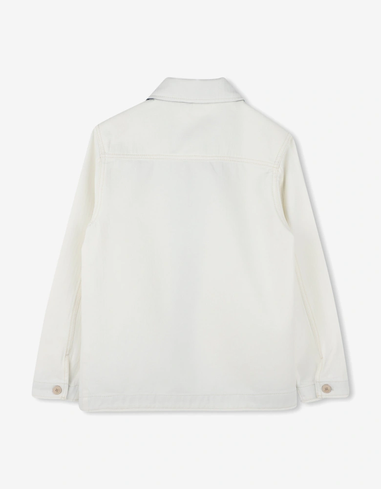 Boys Cotton Denim Logo Overshirt in Ivory