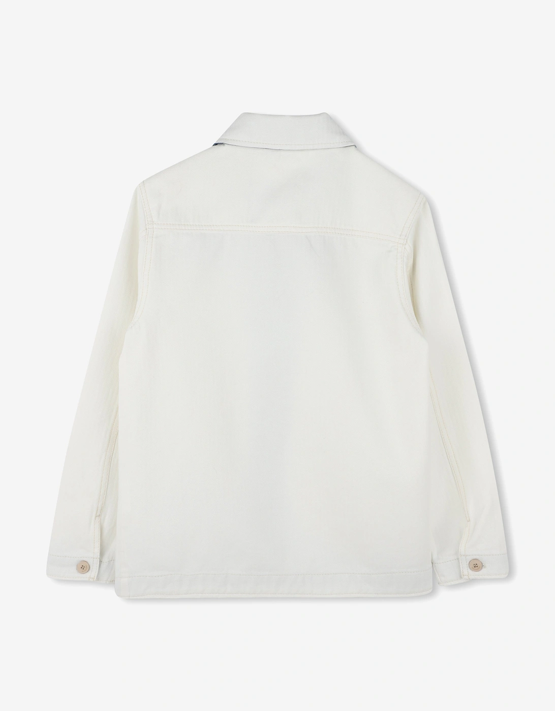 Boys Cotton Denim Logo Overshirt in Ivory