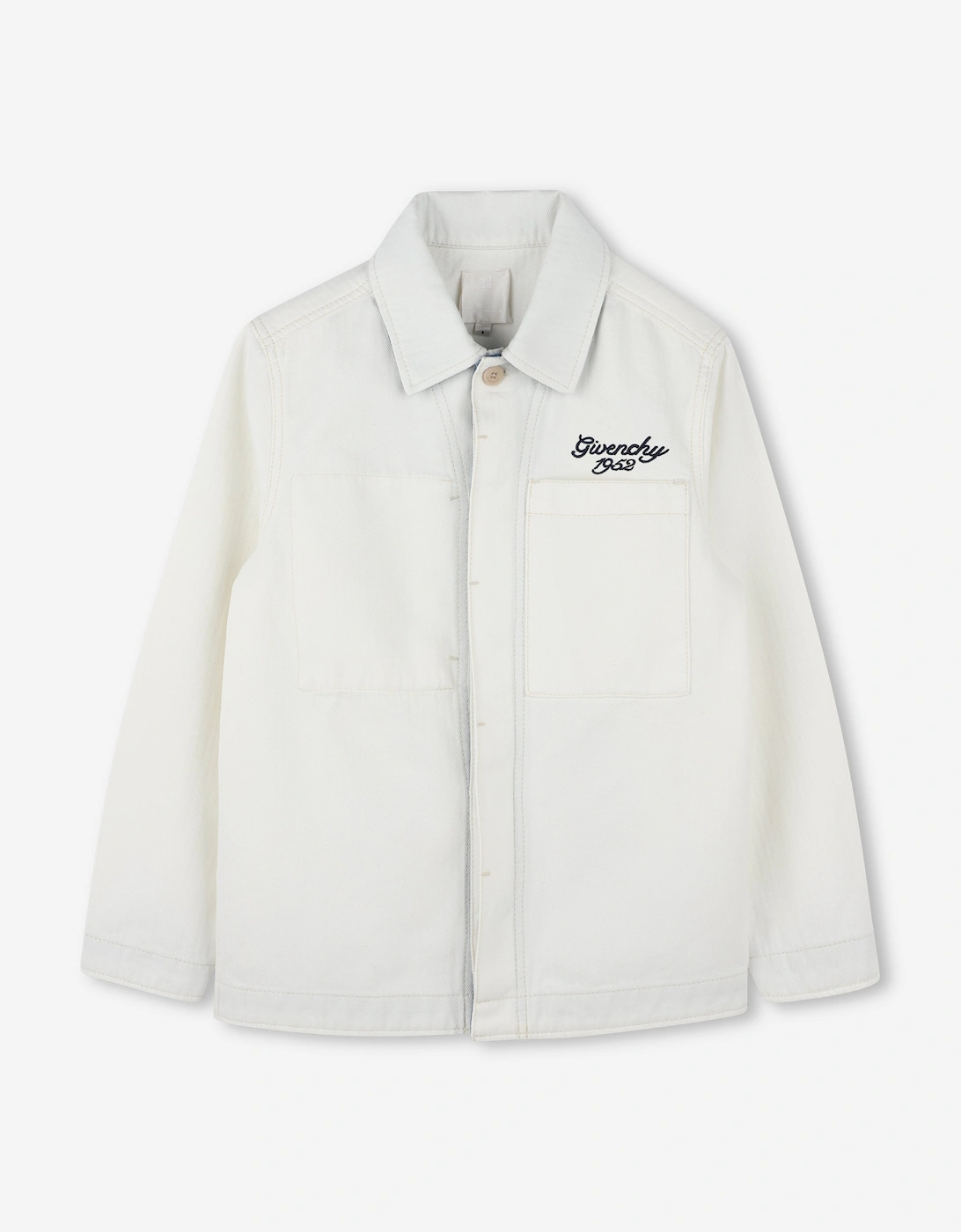Boys Cotton Denim Logo Overshirt in Ivory, 5 of 4