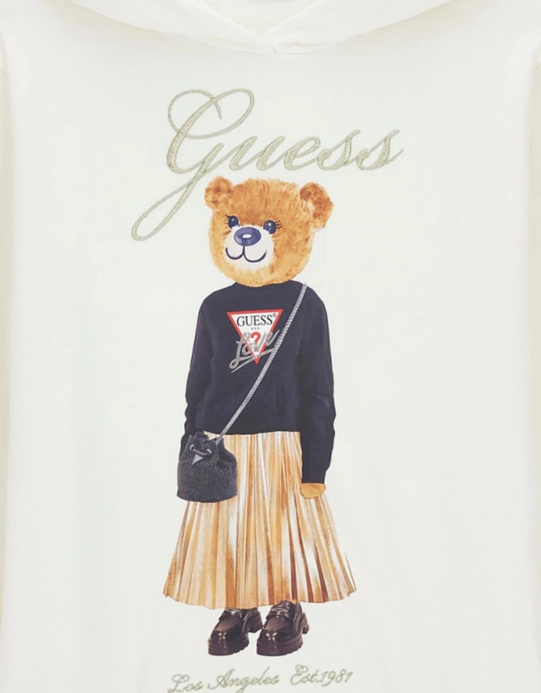 Girls Oversized Bear Hoodie in Ivory