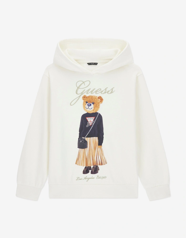 Girls Oversized Bear Hoodie in Ivory