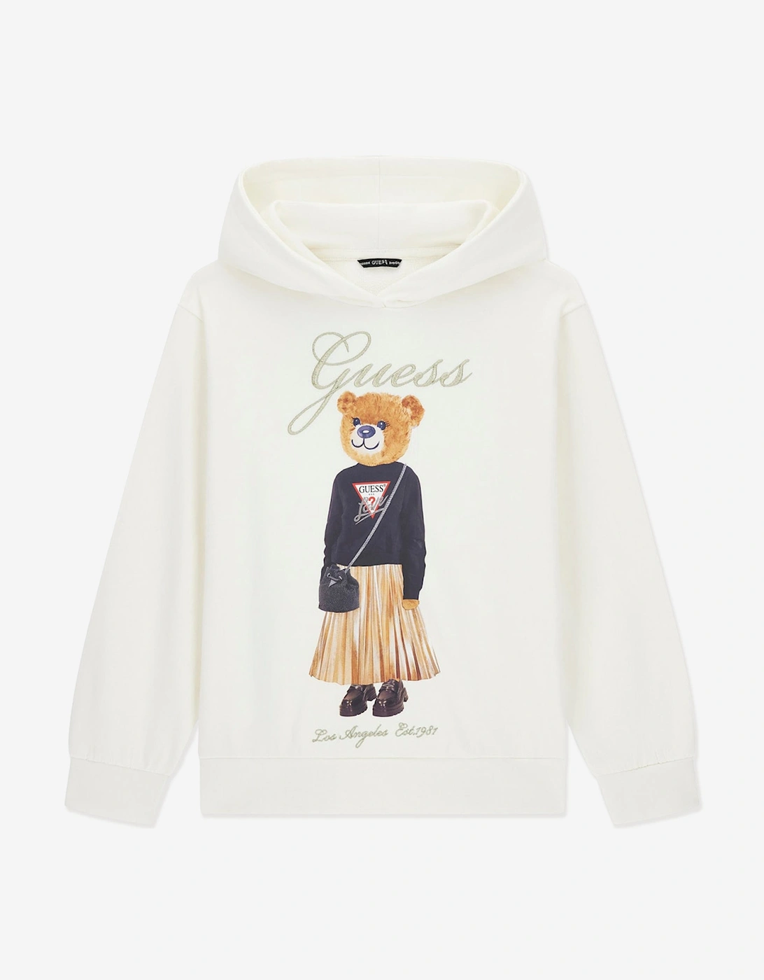 Girls Oversized Bear Hoodie in Ivory, 5 of 4
