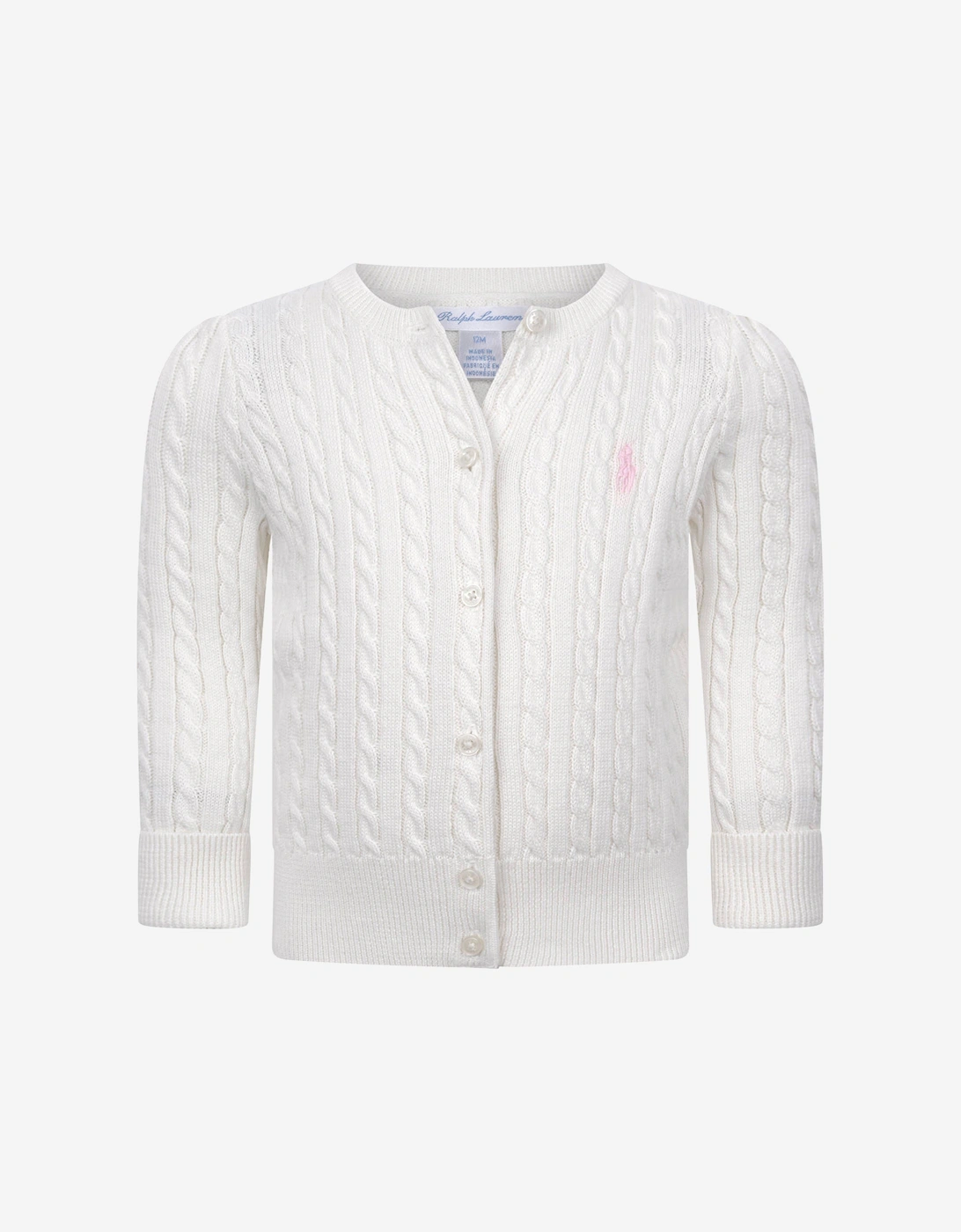 Ralph Lauren Girl's Baby Girls Mini Cable Knit Cardigan in Ivory - Cream - Size: 6 - 9 mths