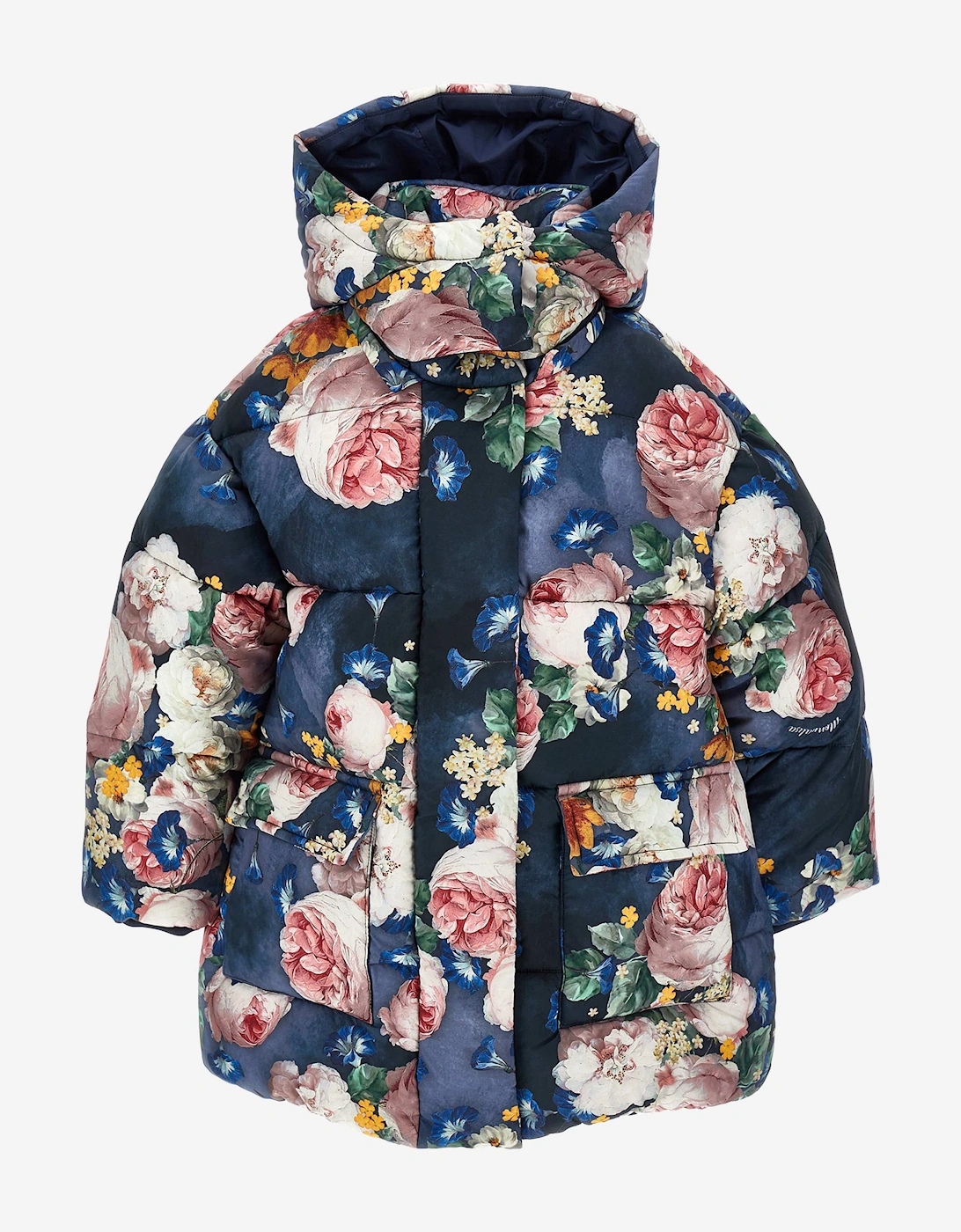 Girls Baroque Roses Puffer Jacket in Blue