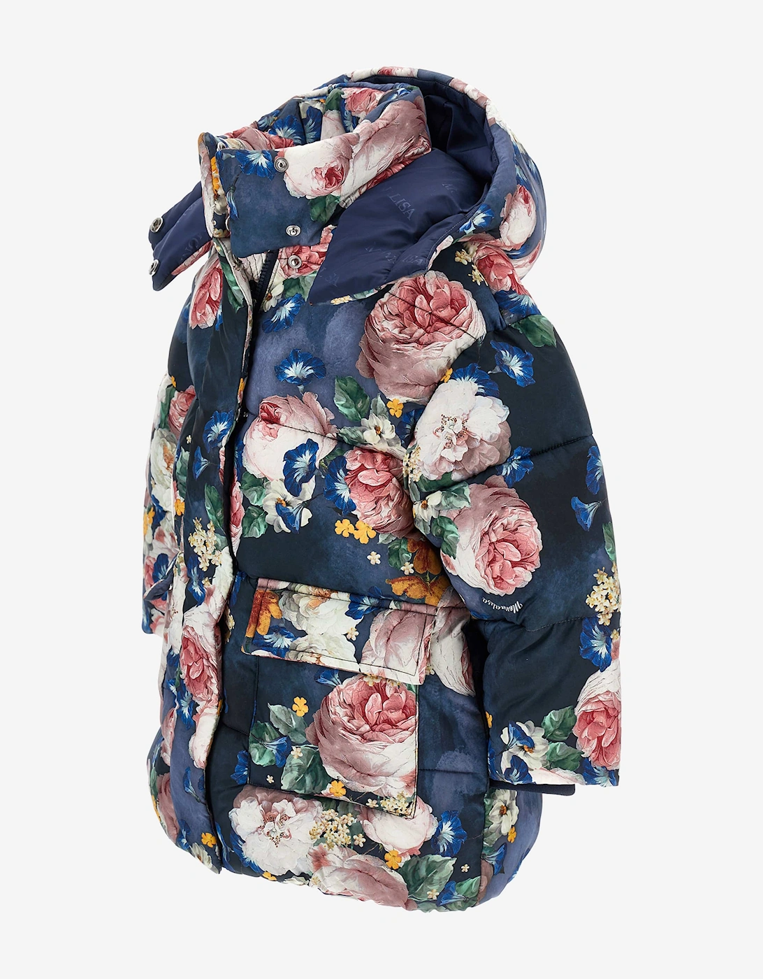 Girls Baroque Roses Puffer Jacket in Blue