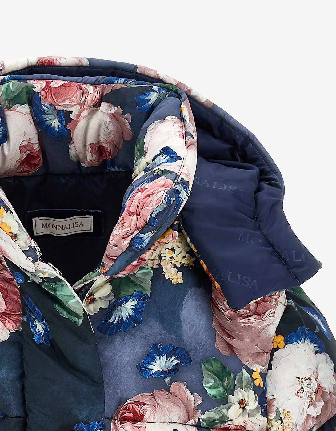 Girls Baroque Roses Puffer Jacket in Blue
