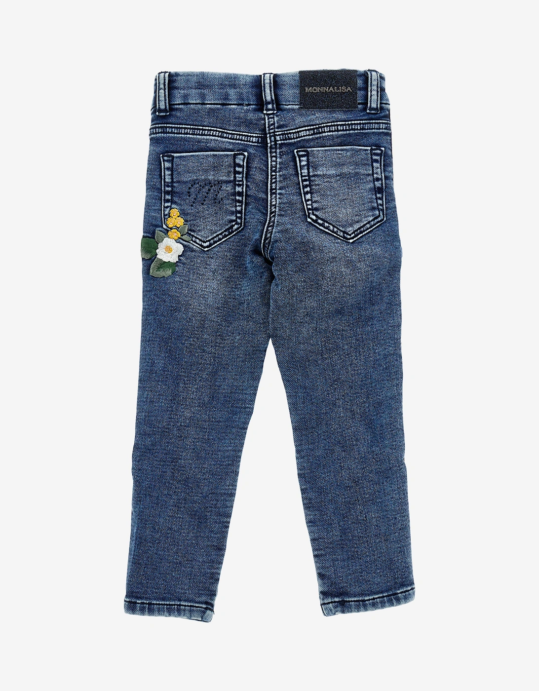 Girls Embroidered Denim Stretch Jeans in Blue
