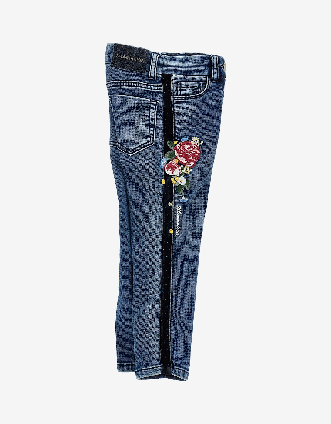 Girls Embroidered Denim Stretch Jeans in Blue