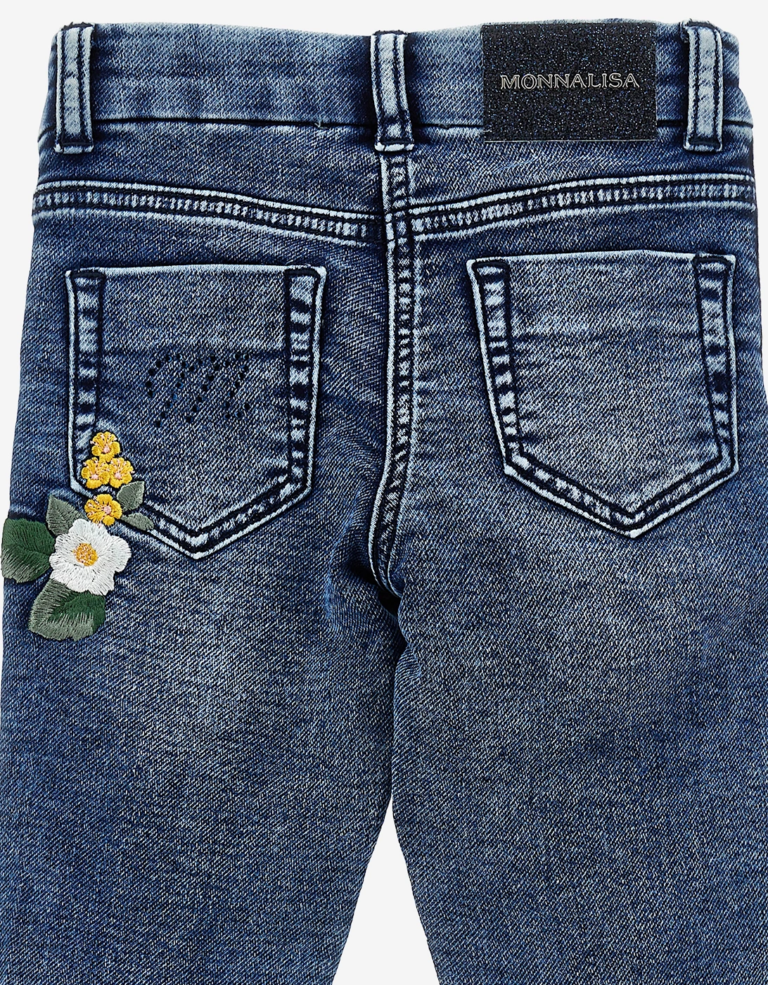 Girls Embroidered Denim Stretch Jeans in Blue