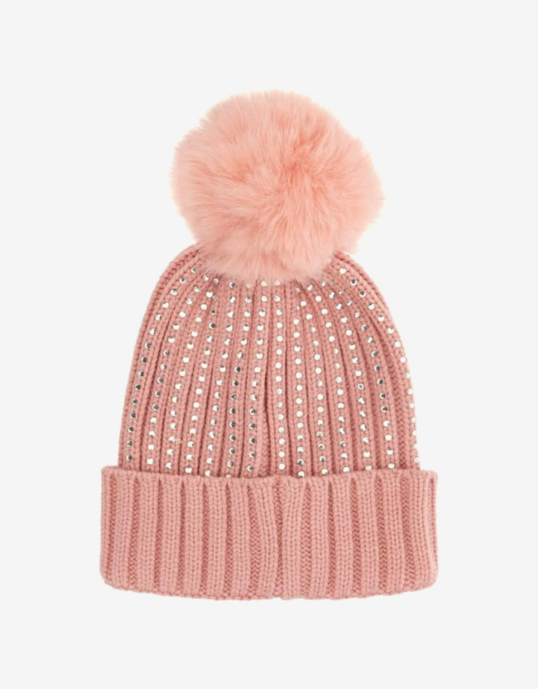 Girls Knitted Pom Pom Hat in Pink