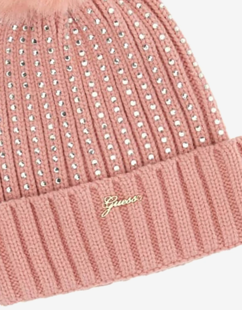 Girls Knitted Pom Pom Hat in Pink