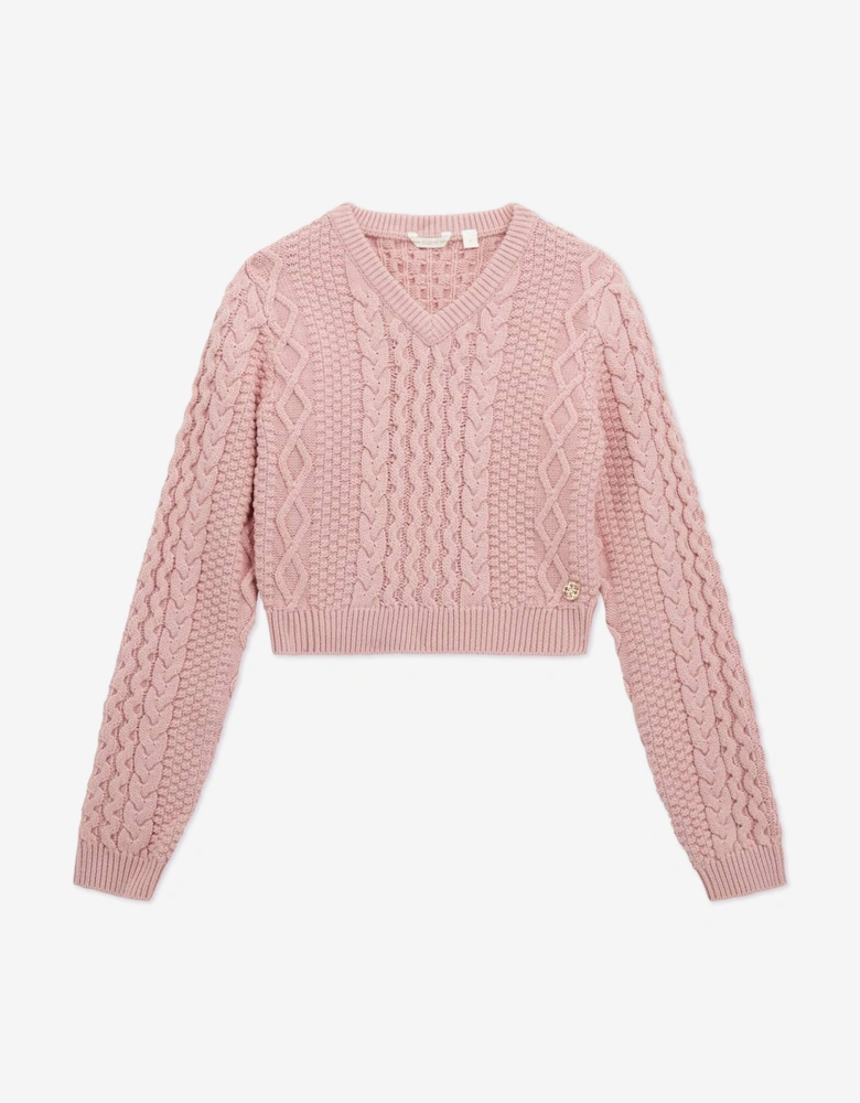 Girls Cropped Knitted Jumper in Pink