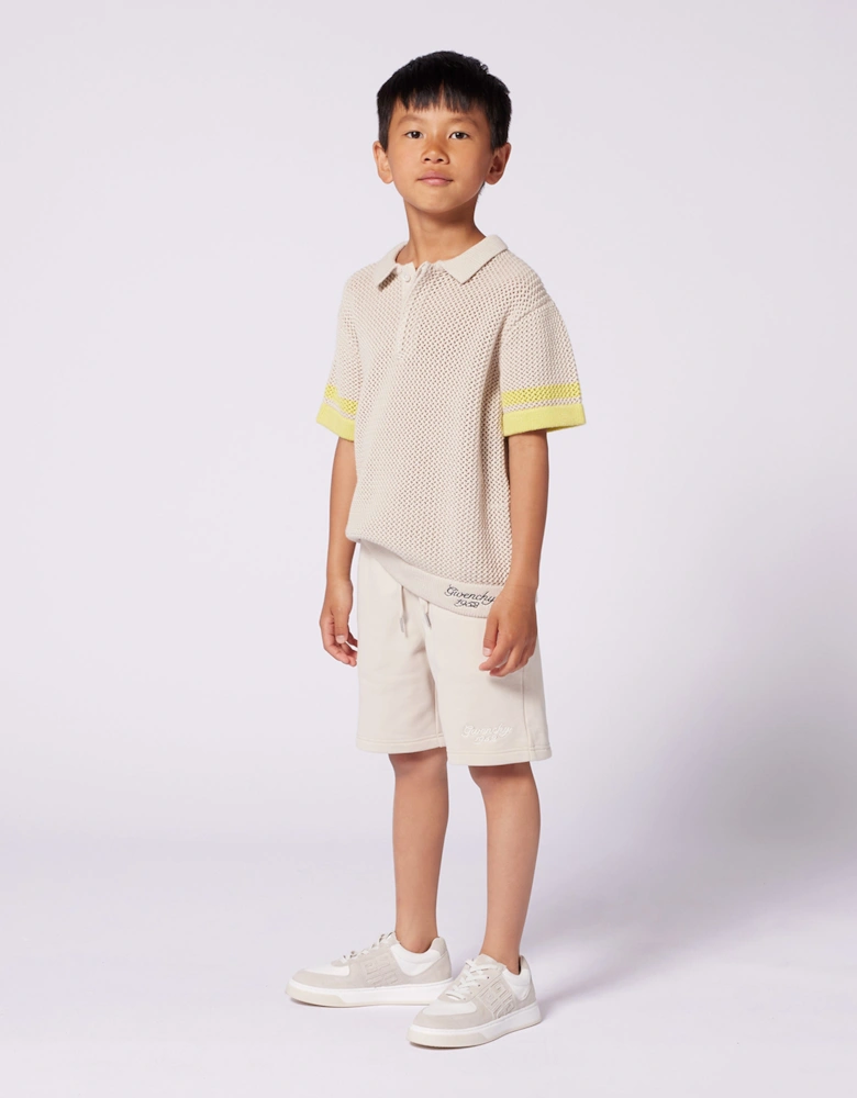 Boys Embroidered Logo Shorts in Beige