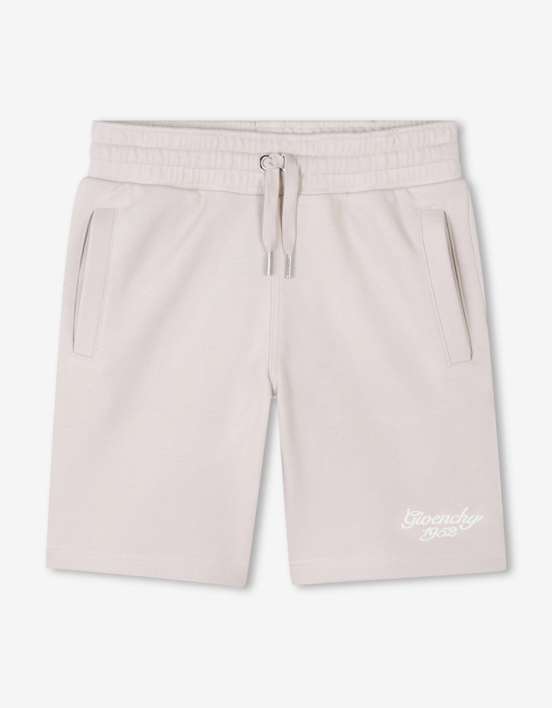 Boys Embroidered Logo Shorts in Beige