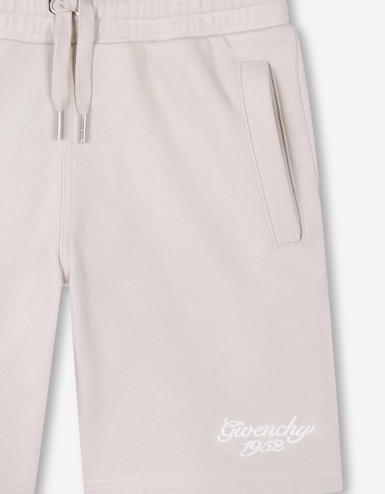 Boys Embroidered Logo Shorts in Beige