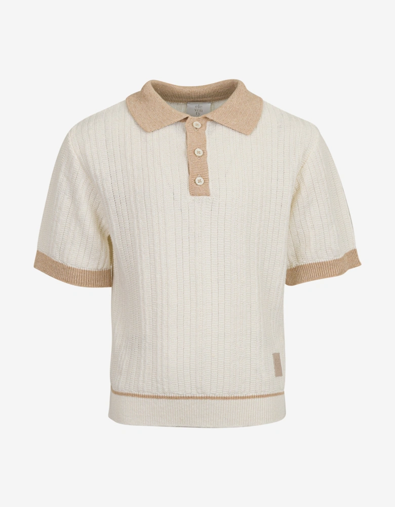 Boys Linen Knitted Polo Shirt in Ivory
