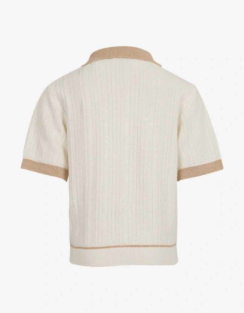 Boys Linen Knitted Polo Shirt in Ivory