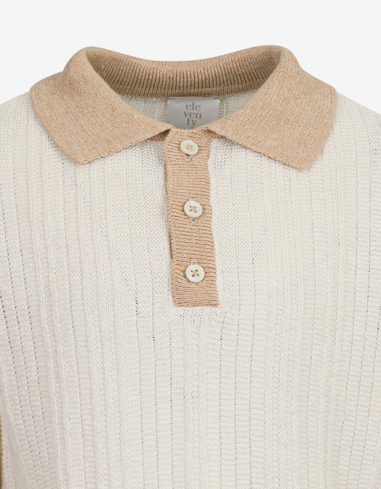 Boys Linen Knitted Polo Shirt in Ivory
