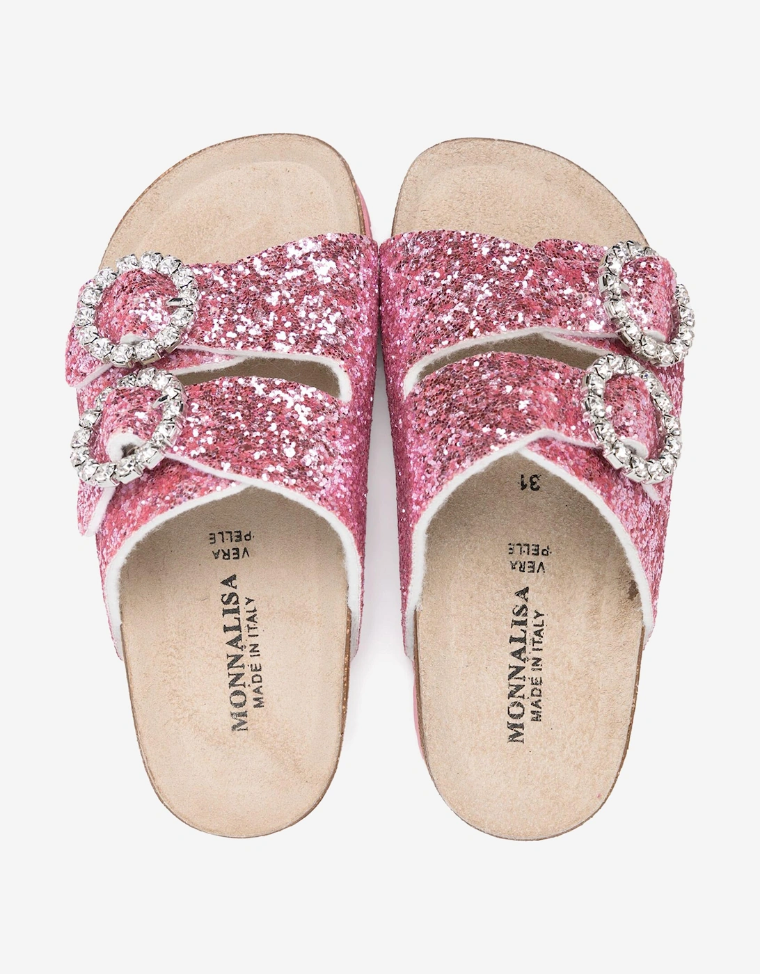 Girls Jewel Buckle Glitter Sandals in Pink