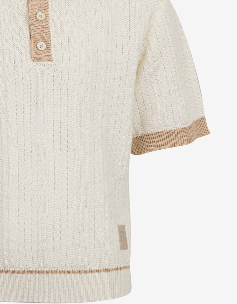 Boys Linen Knitted Polo Shirt in Ivory