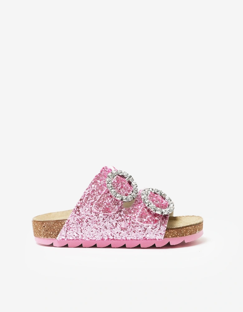 Girls Jewel Buckle Glitter Sandals in Pink