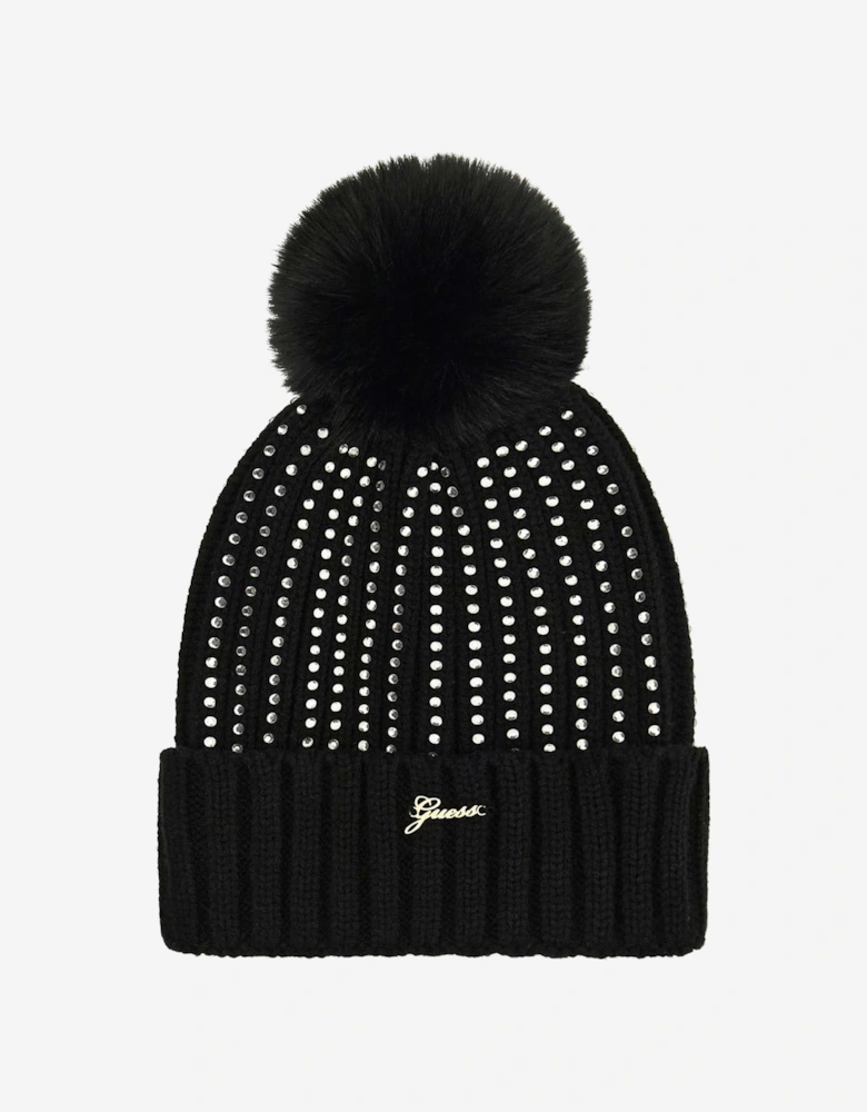 Girls Knitted Pom Pom Hat in Black