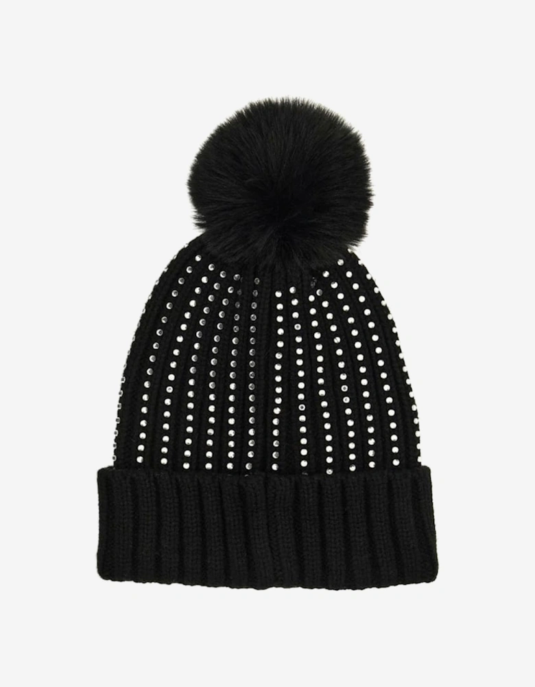 Girls Knitted Pom Pom Hat in Black