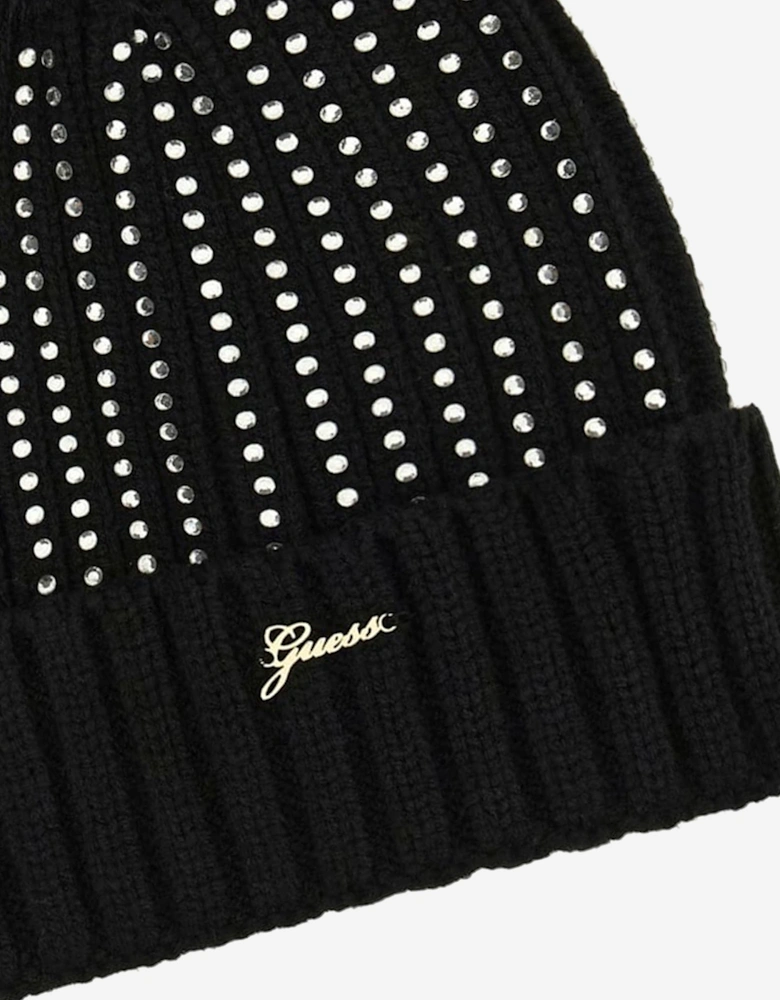 Girls Knitted Pom Pom Hat in Black