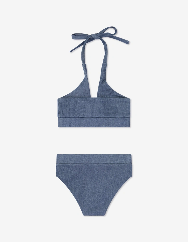 Girls Denim Look Halterneck Bikini in Blue