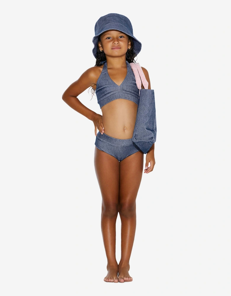 Girls Denim Look Halterneck Bikini in Blue