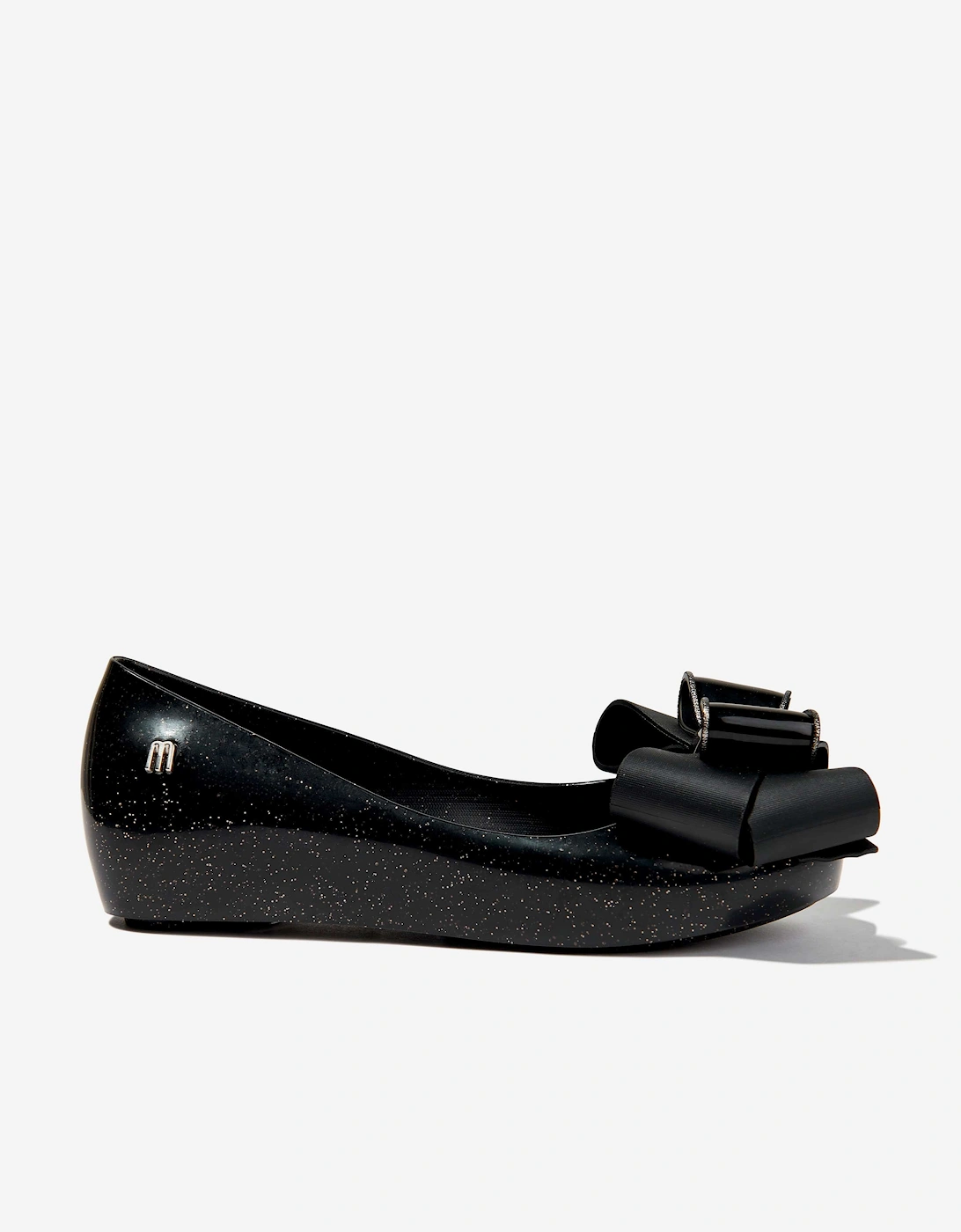 Girls Mini Ultragirl Fab Bow Ballerinas in Black, 5 of 4