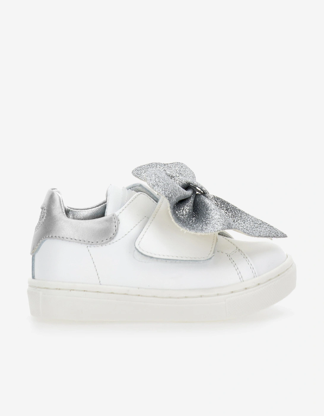 Girls Leather Bow Trainers in Ivory, 5 of 4