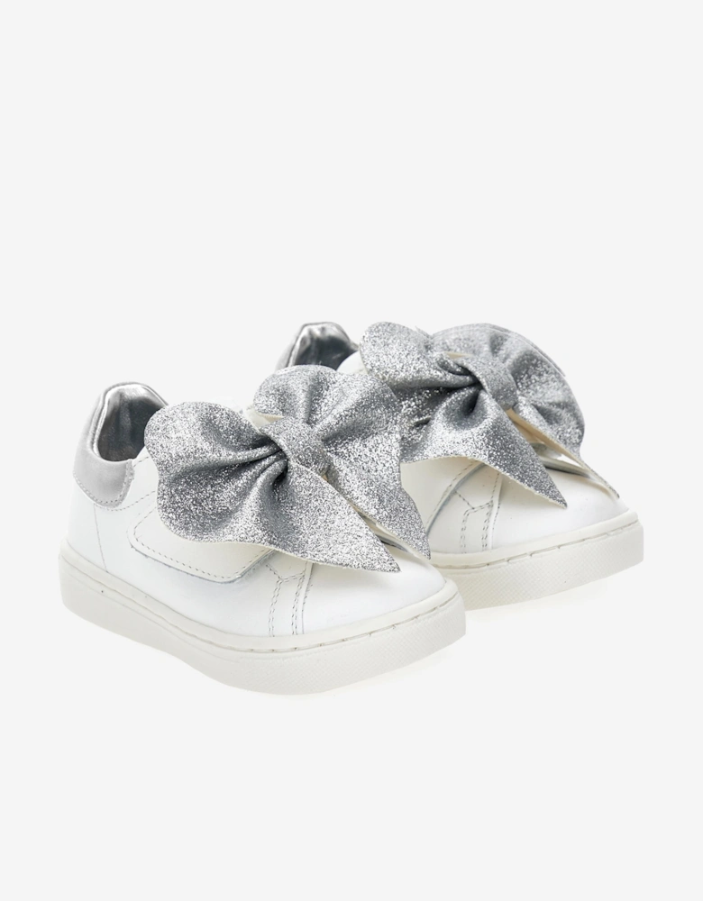 Girls Leather Bow Trainers in Ivory