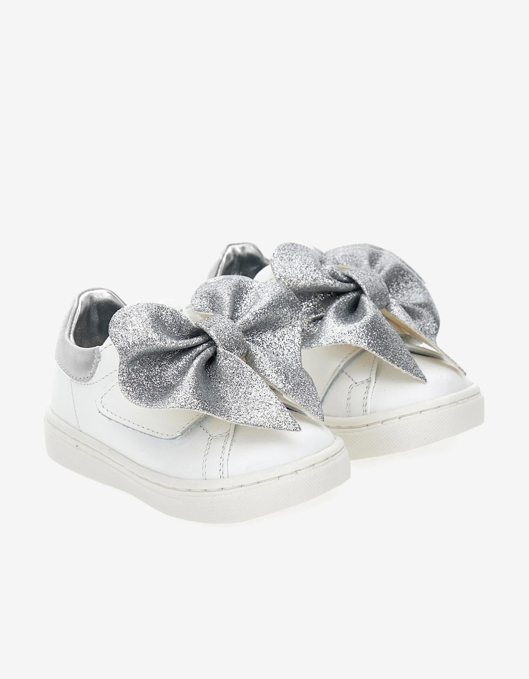 Girls Leather Bow Trainers in Ivory