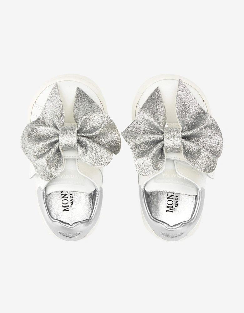 Girls Leather Bow Trainers in Ivory