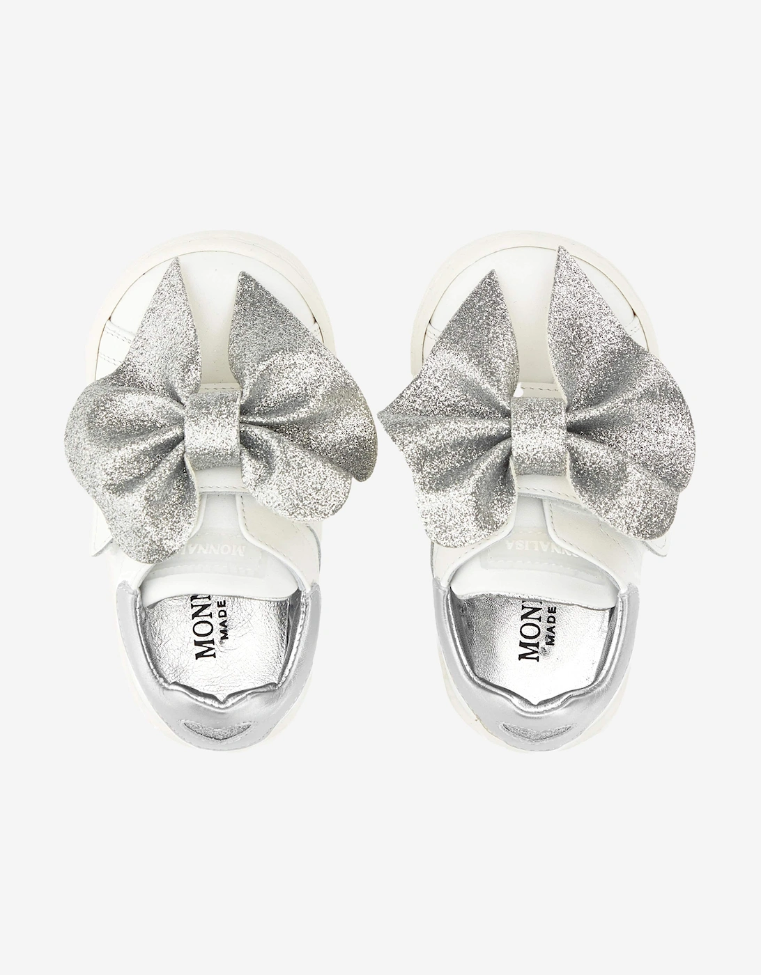 Girls Leather Bow Trainers in Ivory