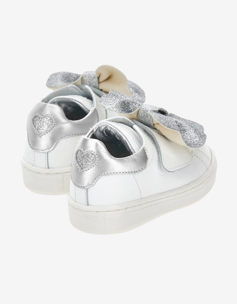 Girls Leather Bow Trainers in Ivory