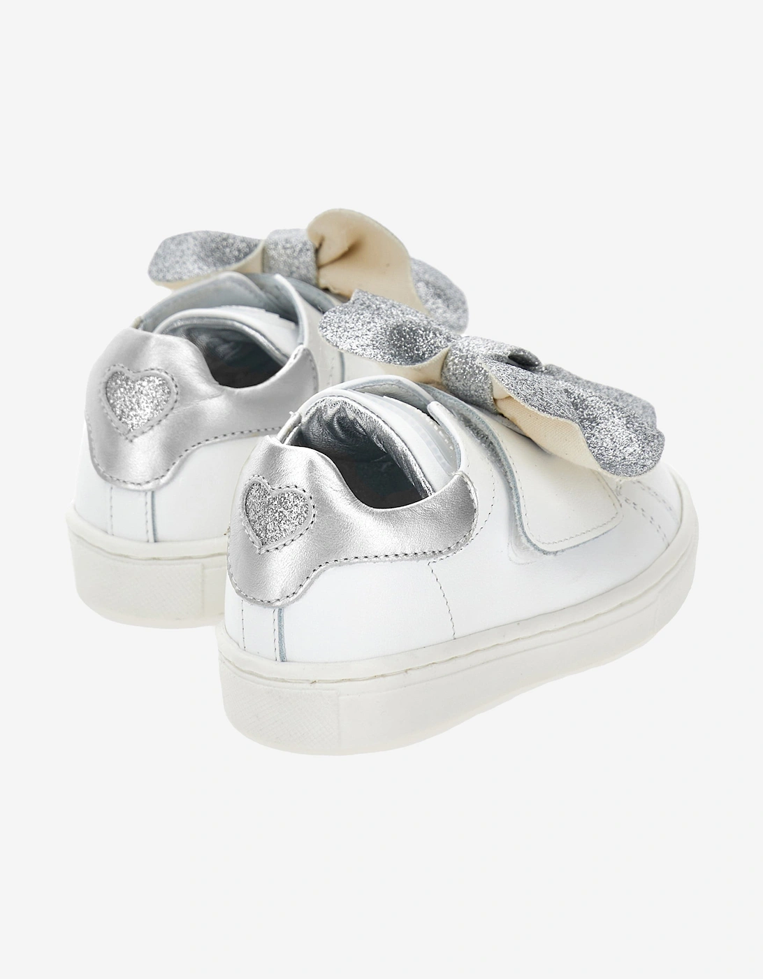 Girls Leather Bow Trainers in Ivory