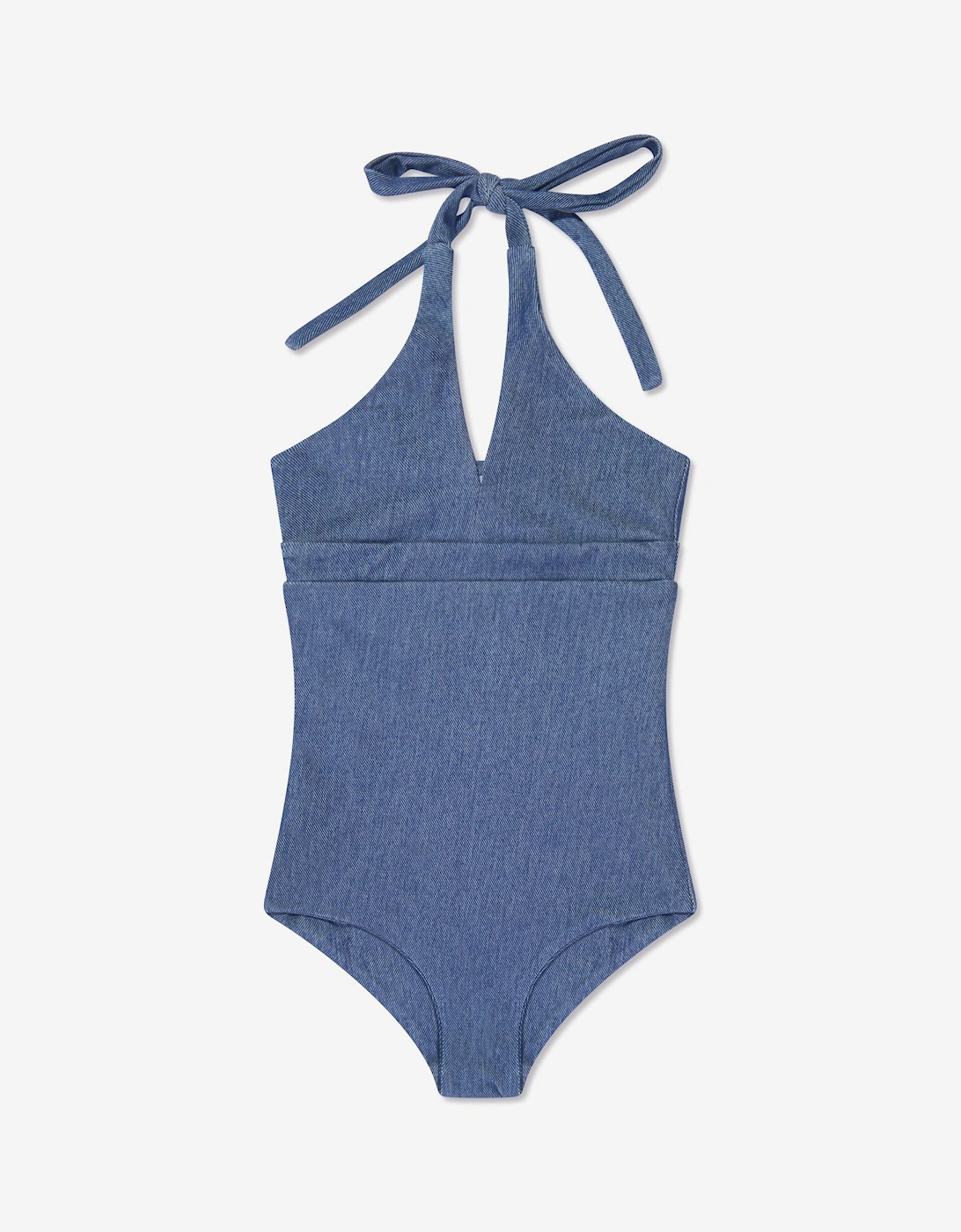 Girls Denim Look Halterneck Swimsuit in Blue, 6 of 5