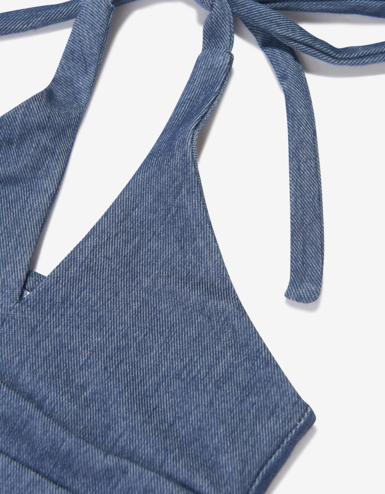 Girls Denim Look Halterneck Swimsuit in Blue