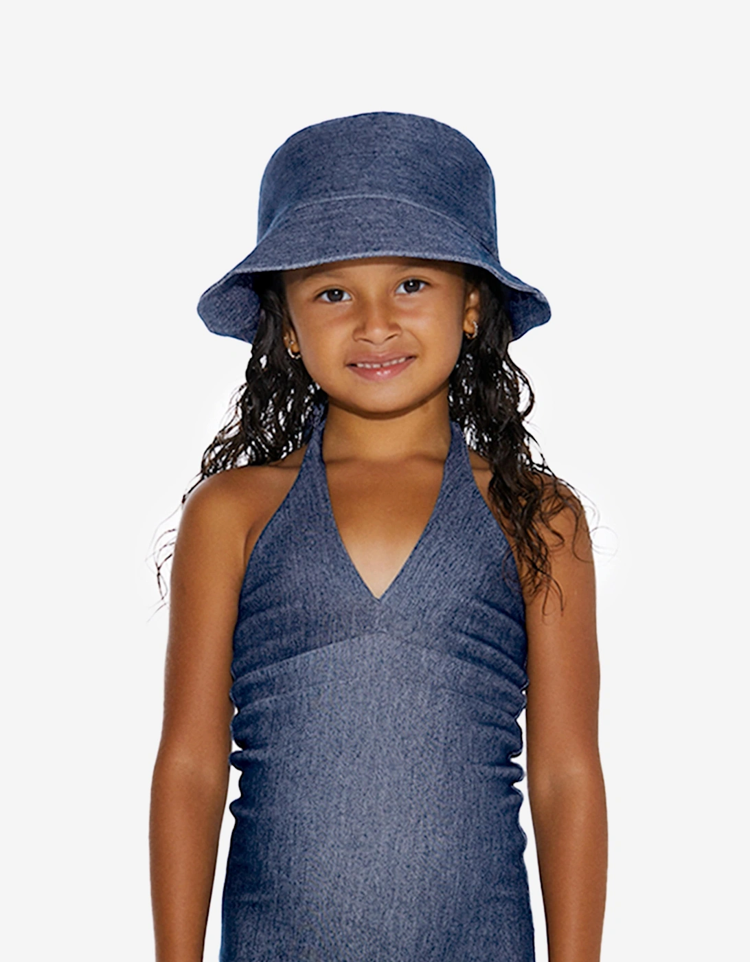 Girls Denim Look Bucket Hat in Blue, 6 of 5